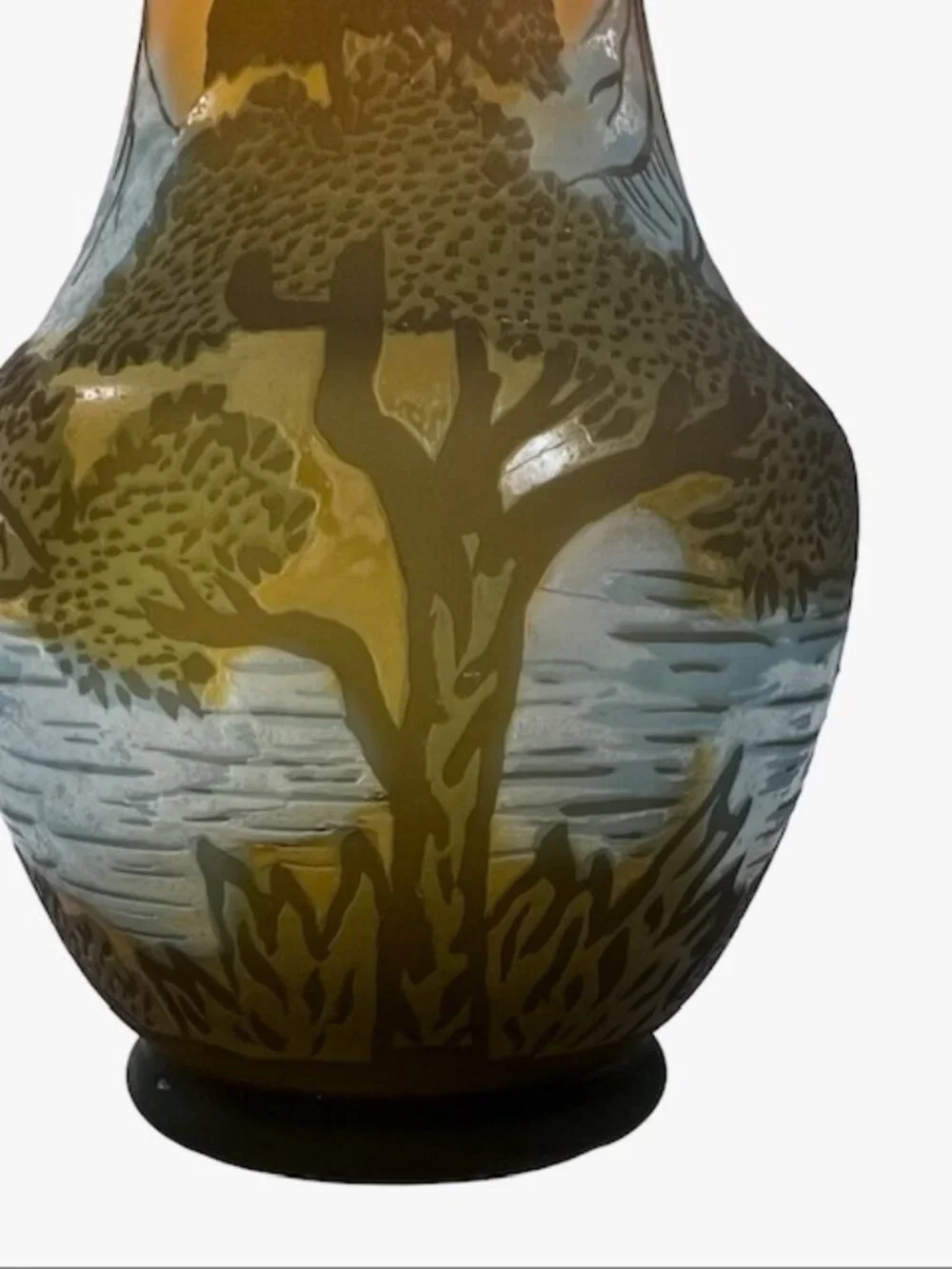 Galle' Style Cameo Art Glass Vase - Reproduction Vase w/ Mountain Scene